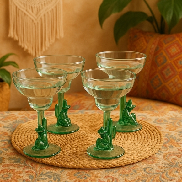 Vintage Margarita Glasses – Cactus Base with Siesta Figurine (Set of 4) - Picture 7 of 9